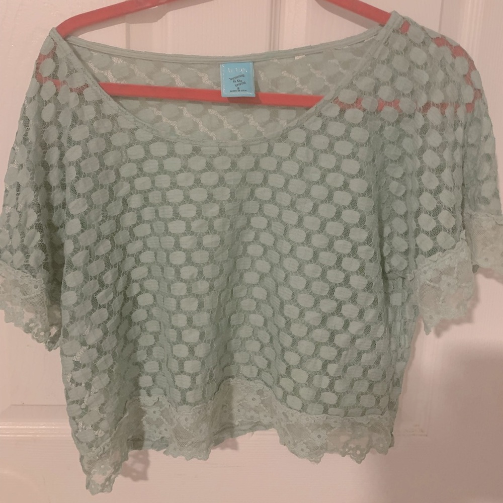 H. I.P.  Cropped, patterned mesh, lace along front bottom edge